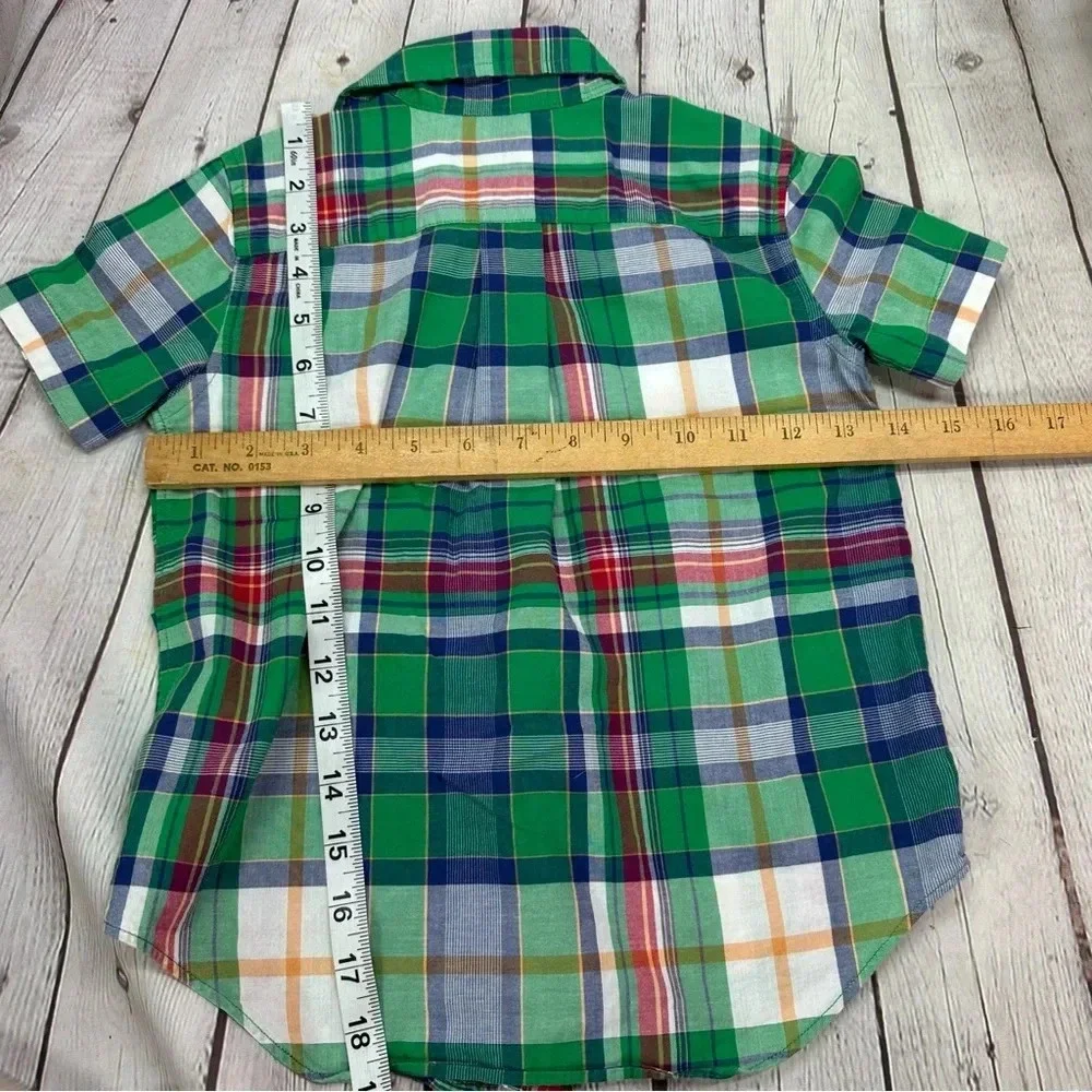 ralph lauren plaid button up short sleeve boys sz 4 4T preppy horseman logo